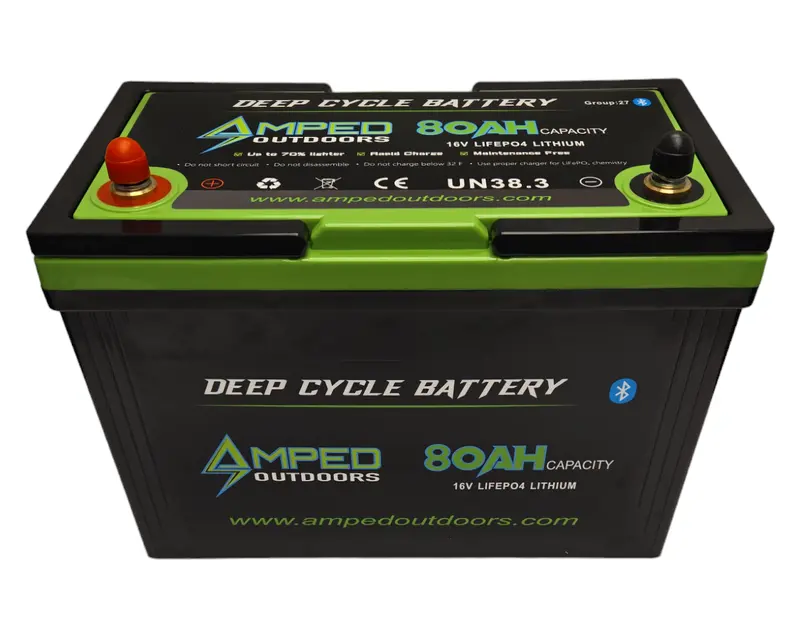 16V 80Ah LiFePO4 Battery with Bluetooth, IP67 Protection, and Built-in Onboard Charger