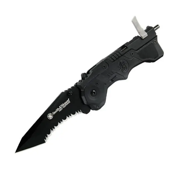 1st Response Assisted-Opening Knife – Black Handle, Black Combo Edge Blade