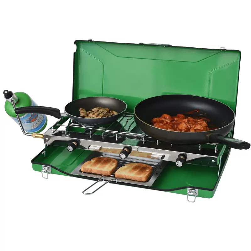 3-Burner Portable Propane Camping Stove with Toast Tray – Flame King
