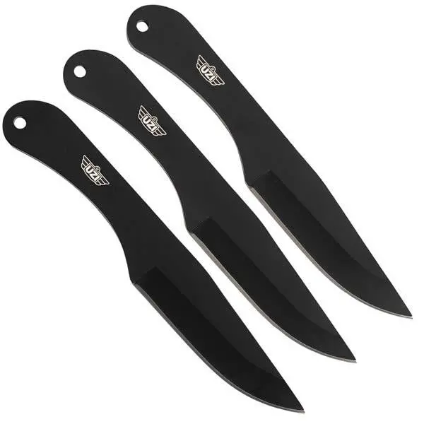 3-Piece Throwing Knife Set – Matte Black Blades and Handles with Protective Sheath