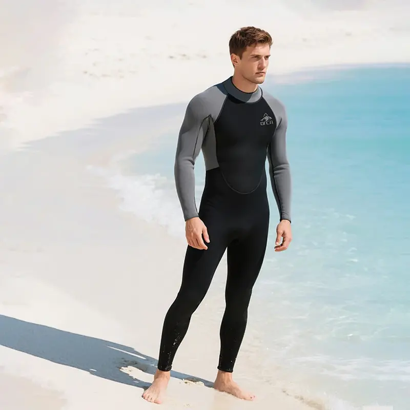3mm Full-Body Neoprene Wetsuit for Men – Zippered Cold-Water Swimming & Diving Suit