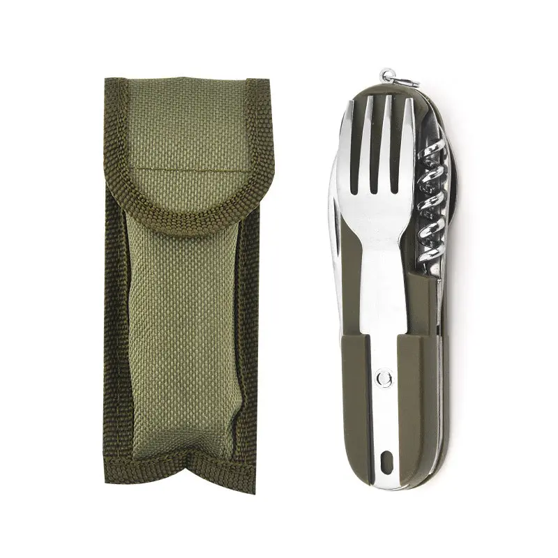 7-in-1 Stainless Steel Foldable Camp Tableware Set – Multi-Tool Fork, Spoon & Knife for Picnics & Survival
