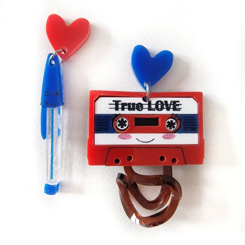 ’80s-Inspired Cassette Tape & Pen Earrings