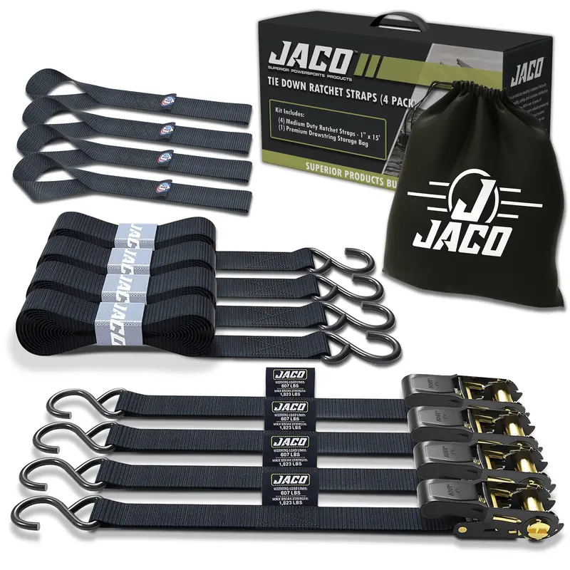 AAR-Certified 4-Pack Ratchet Tie-Down Straps — 1″ × 15 ft Cargo Securing Set