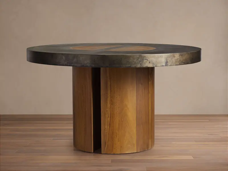 Acacius Round Dining Table – Solid Wood Top with Pedestal Base