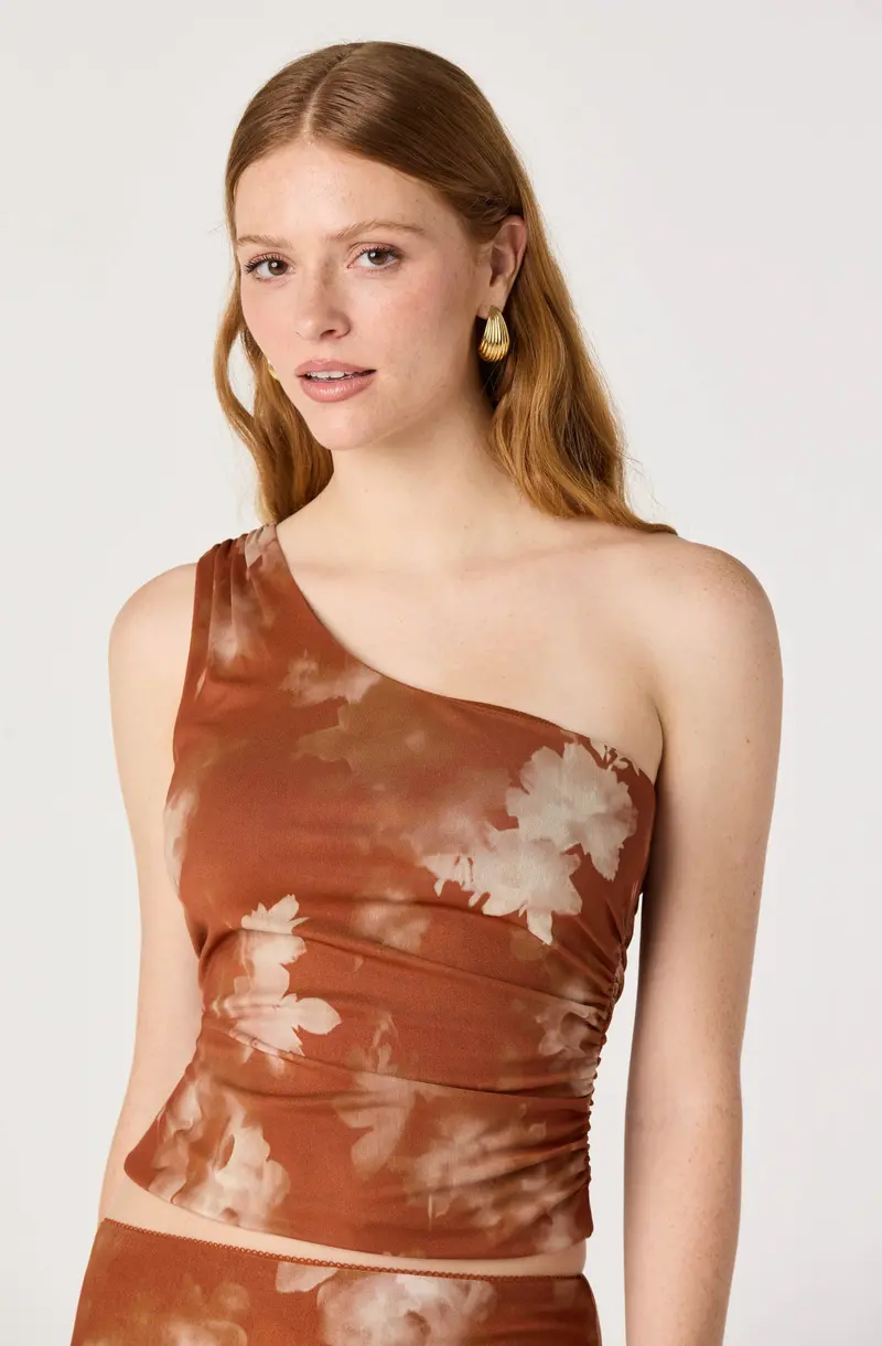 Adalee Asymmetrical One-Shoulder Ruched Crop Top