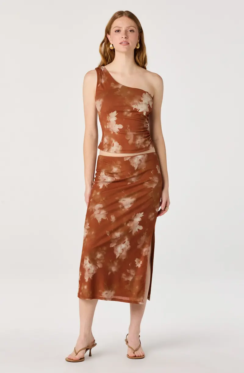 Adalee Floral Knit Midi Skirt with Soft Drape