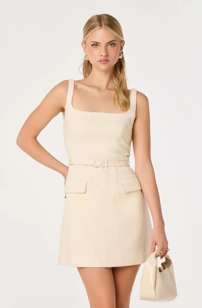 Adelyn Belted Tweed-Blend Mini Dress