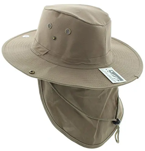 Adjustable Boonie Hat with Neck Flap: UV-Blocking Sun Protection – Khaki, Large