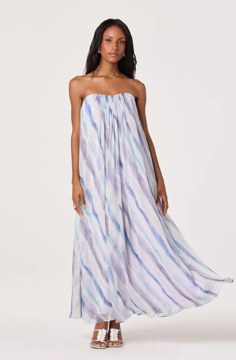 Aileen Watercolor-Stripe Maxi Dress