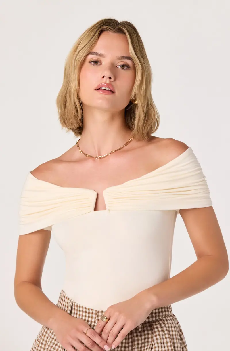 Alba Knit Off-Shoulder Top with Decorative Hardware