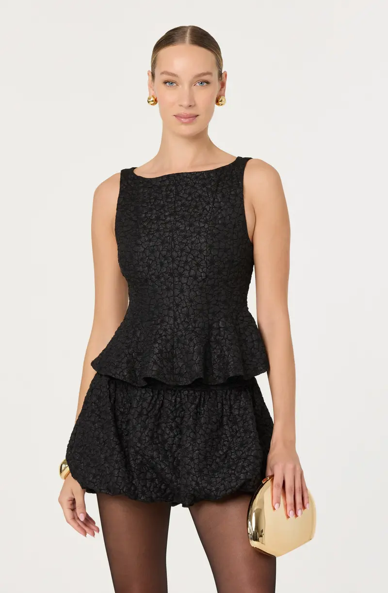 Alea Floral-Print Textured Peplum Blouse