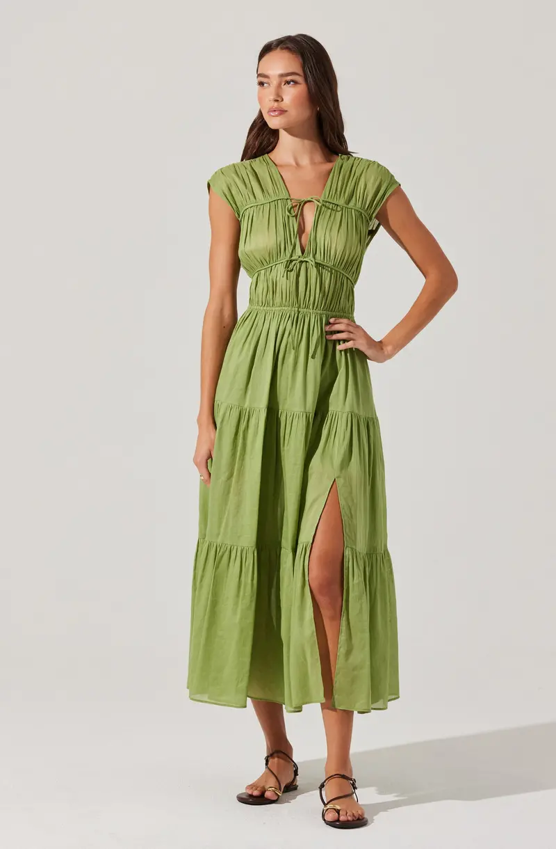 Alexandria Shirred Tiered Cotton Midi Dress