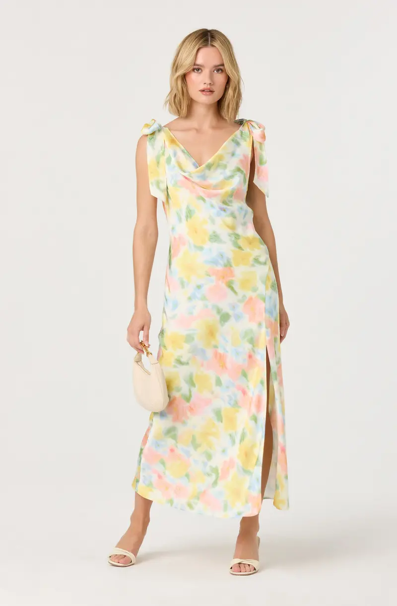 Allexina Satin Cowl Neck Midi Dress