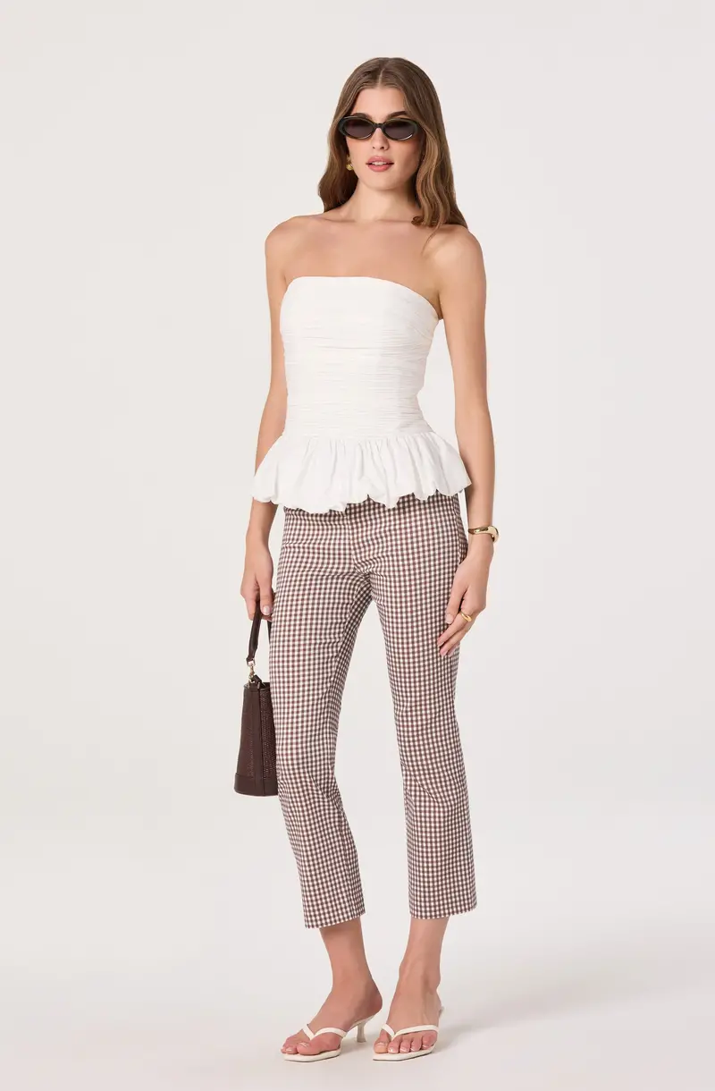 Alma Gingham Cropped Kick-Flare Pants