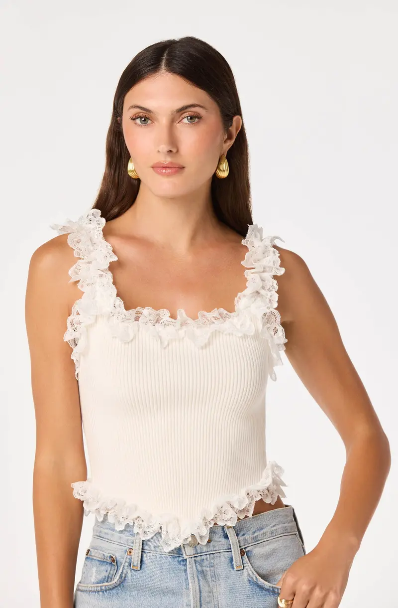 Amity Ribbed Crop Top Accented with Lace Edging
