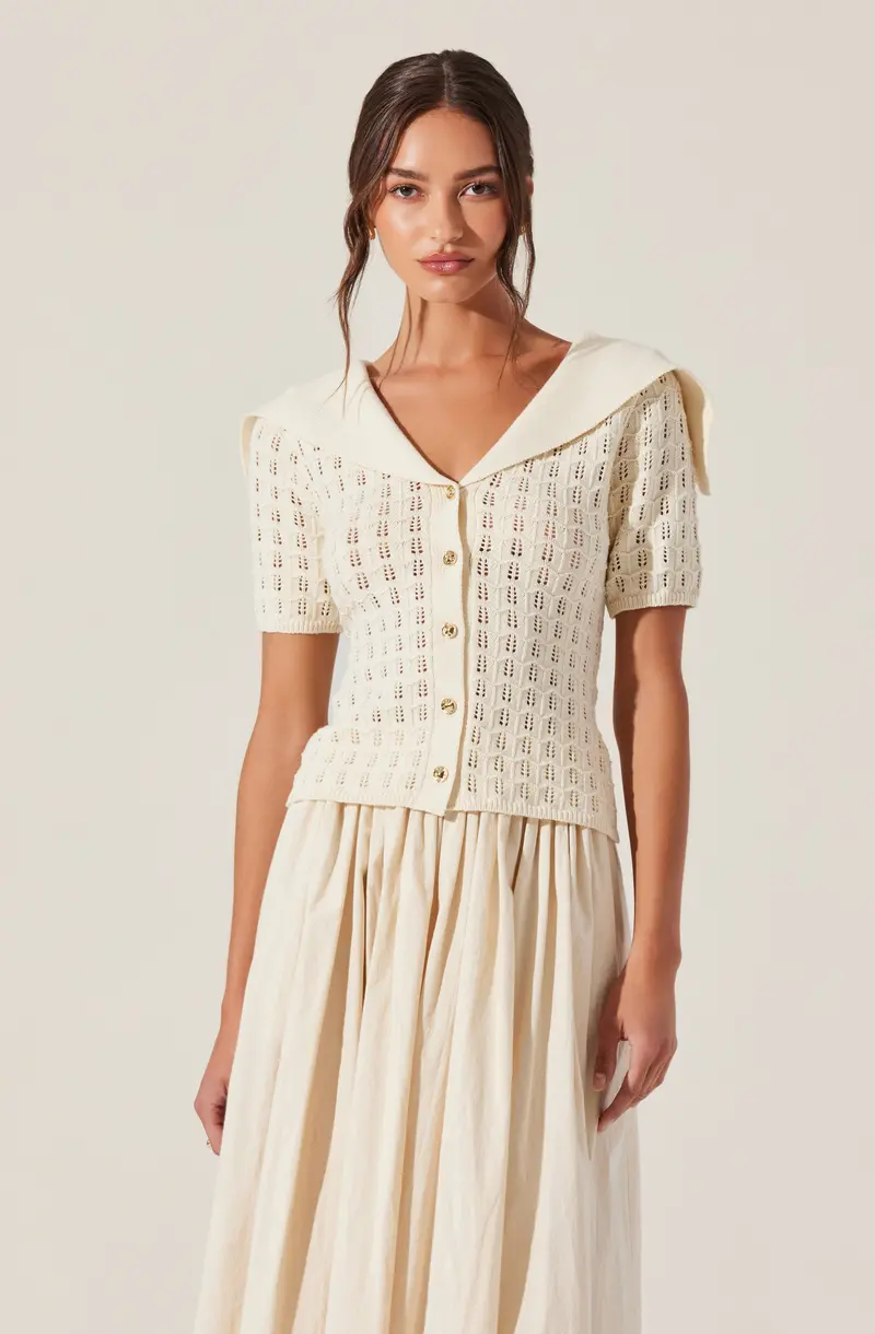 Analissa Sailor-Collar Pointelle Cardigan