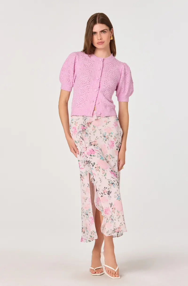 Ananda Floral Midi Skirt in Bias-Cut Ruffle Silhouette