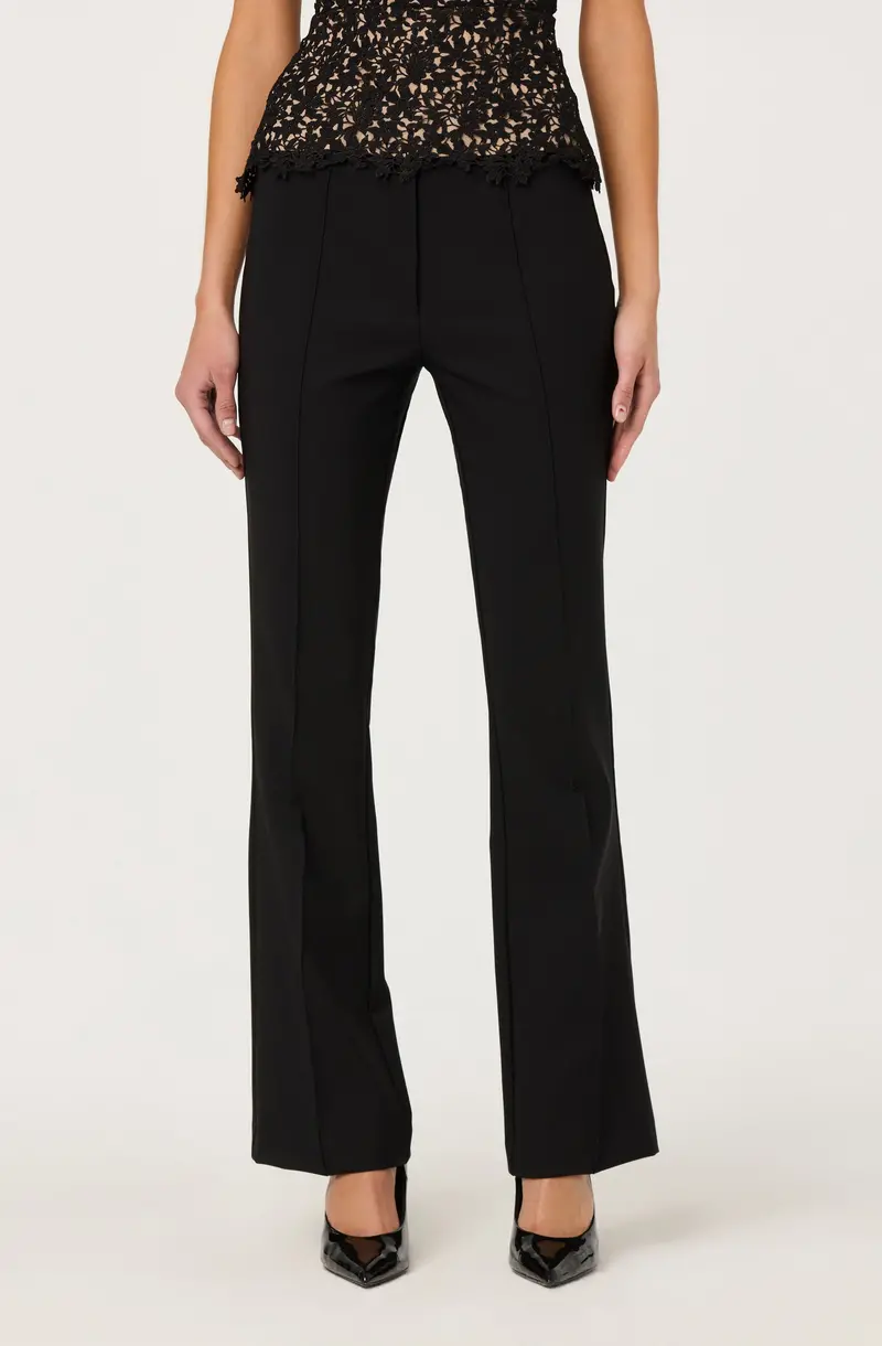 Andie Pintuck Detail Pants with Mid-Rise Waist