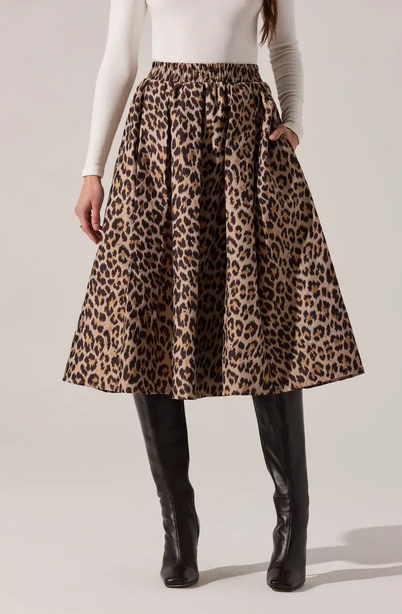 Andolina Pleated Leopard-Print Midi Skirt