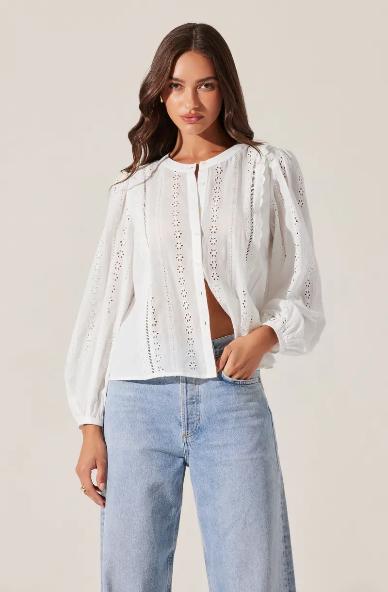 Aneska Broderie Anglaise Button-Up Top
