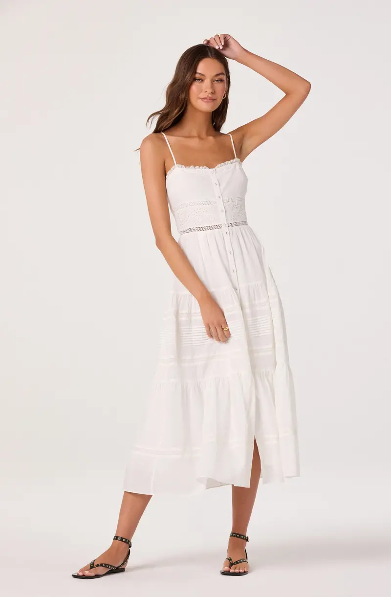 Annabel Eyelet Lace Midi Dress – Feminine Spring Style