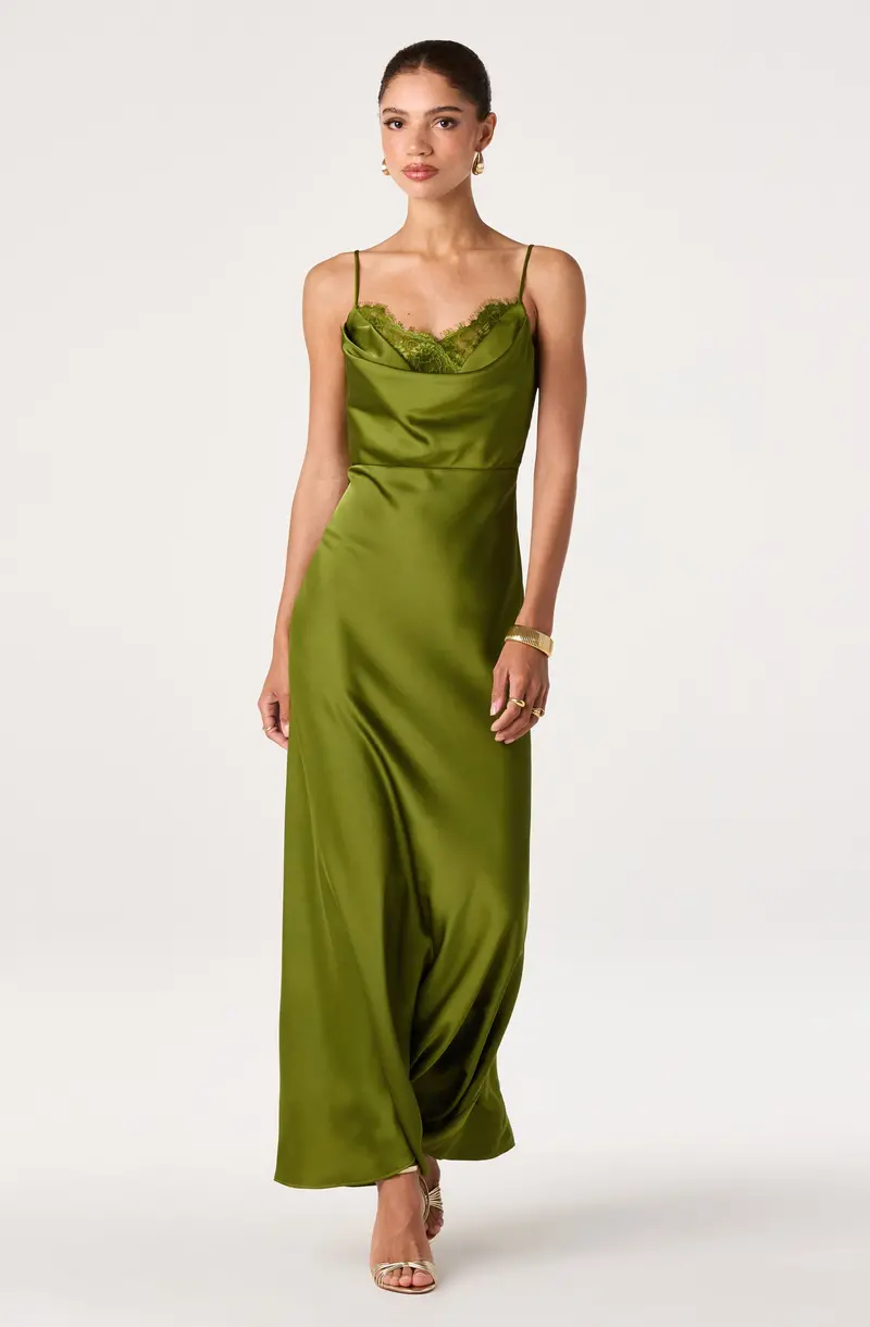 Annette Satin Cowl-Neck Evening Dress