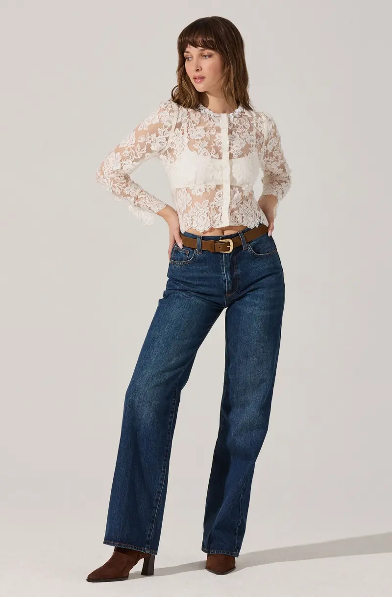 Antoinette Floral Lace Top with Pearl Embellishment