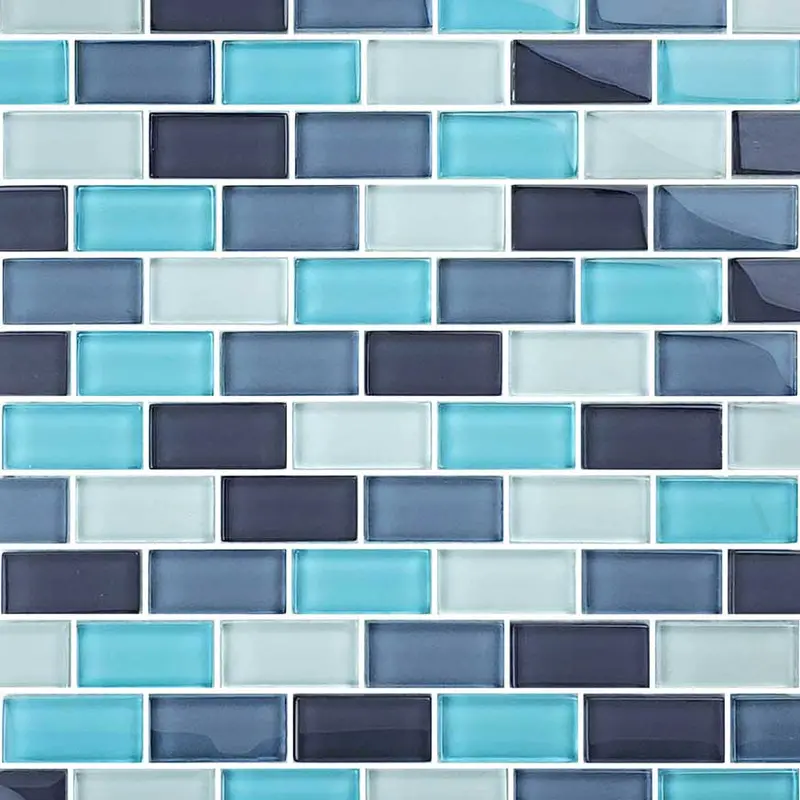 Aqua Blue Blend 1×2 Iridescent Glass Tile – Shimmering Coastal Aesthetic