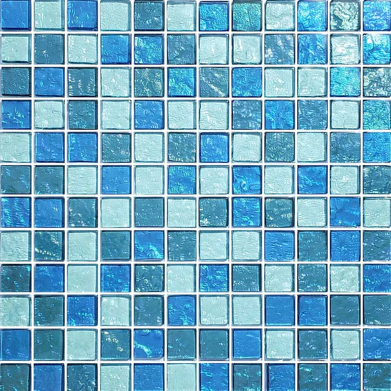 Aqua Blue Blend 1×1 Inch Glass Mosaic Tile