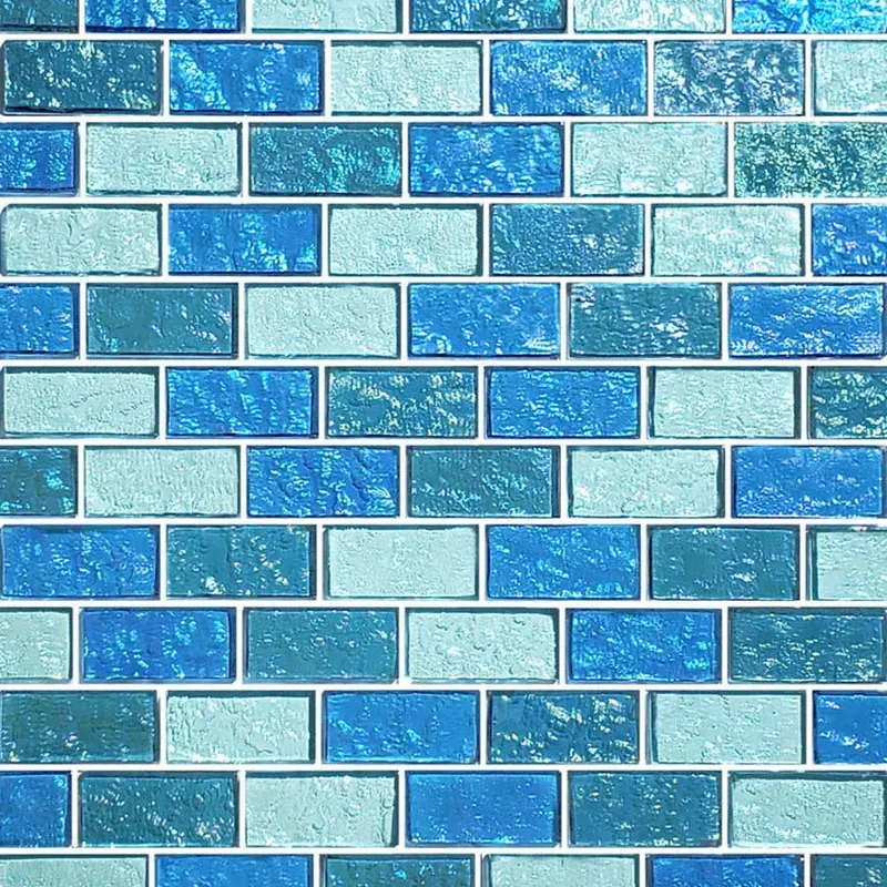 Aqua Blue Blend 1×2 Inch Glass Mosaic Tile