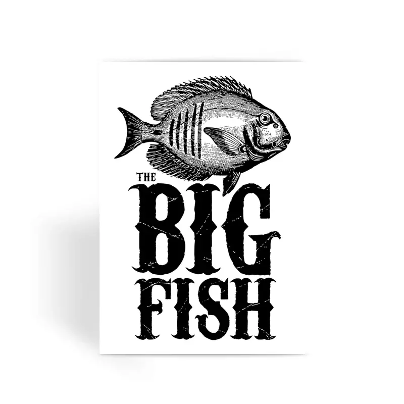 AQUA B&W Greeting Card – Big Fish Illustrated Folded Card