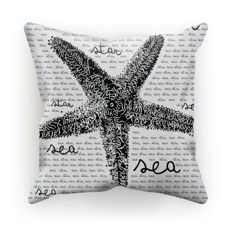 AQUA B&W Sea Star Decorative Cushion – Black-and-White Coastal-Themed Pillow