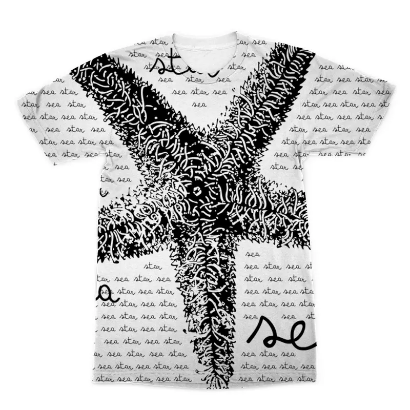 AQUA B&W Sea Star Sublimation T-Shirt – Crisp Monochrome Ocean Graphic Tee