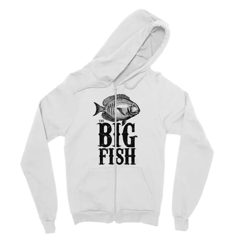 AQUA B&W Zip Hoodie – Big Fish Fine Jersey Full-Zip Hooded Sweatshirt