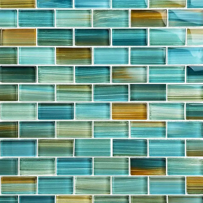 Aquamarine Blend 1×2 Inch Glass Mosaic Tile