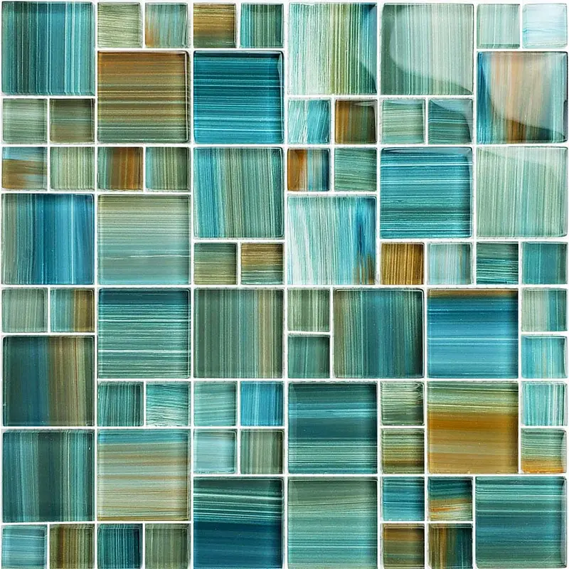 Aquamarine Blend Mixed-Size Glass Mosaic Tile