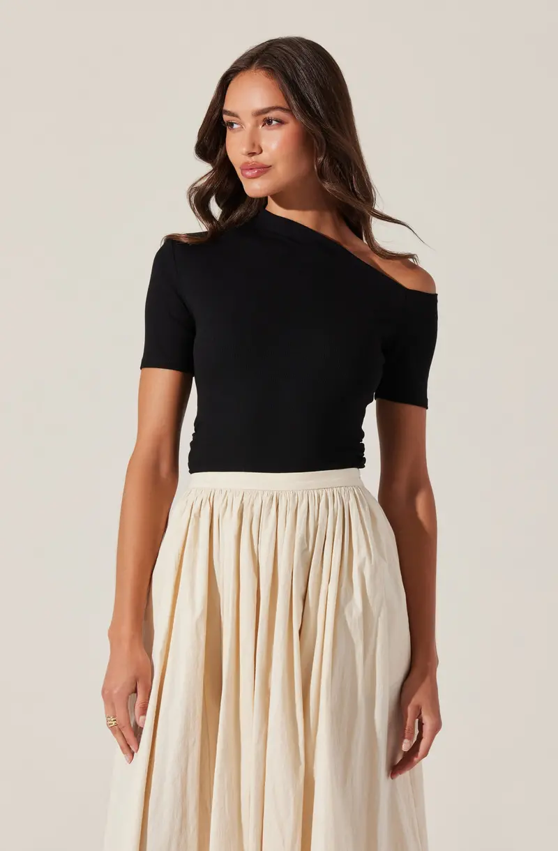 Ash Ribbed Off-the-Shoulder Top
