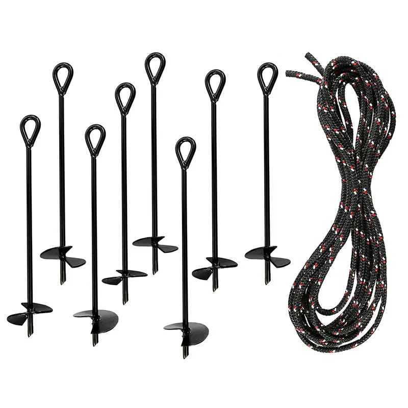Ashman 15″ Ground Anchor Kit – 8-Pack + 65′ Rope for Tents, Sheds & Carports