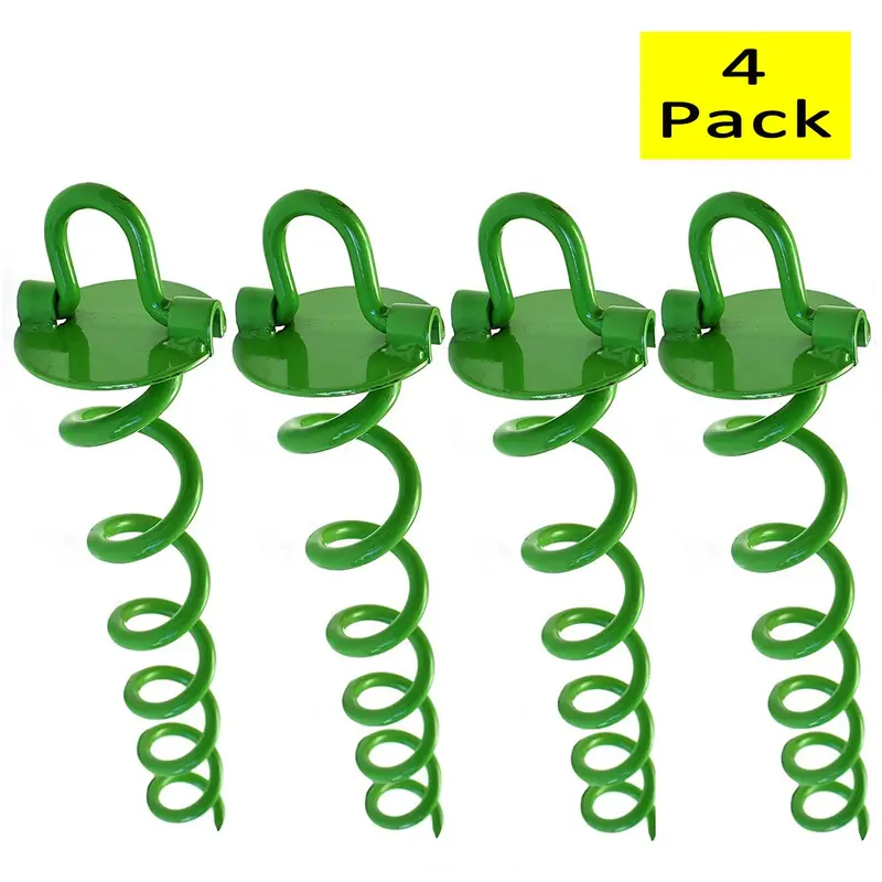 Ashman 16-Inch Spiral Ground Anchors – Powder-Coated Steel with Folding Ring, 4-Pack for Outdoor Stability