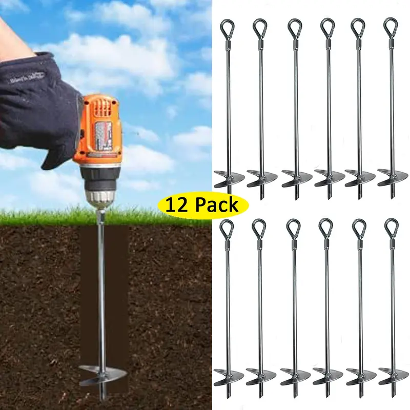 Ashman 18-Inch Black Ground Anchors – 12-Pack, 1/4-Inch Diameter for Tents, Canopies & Play Equipment