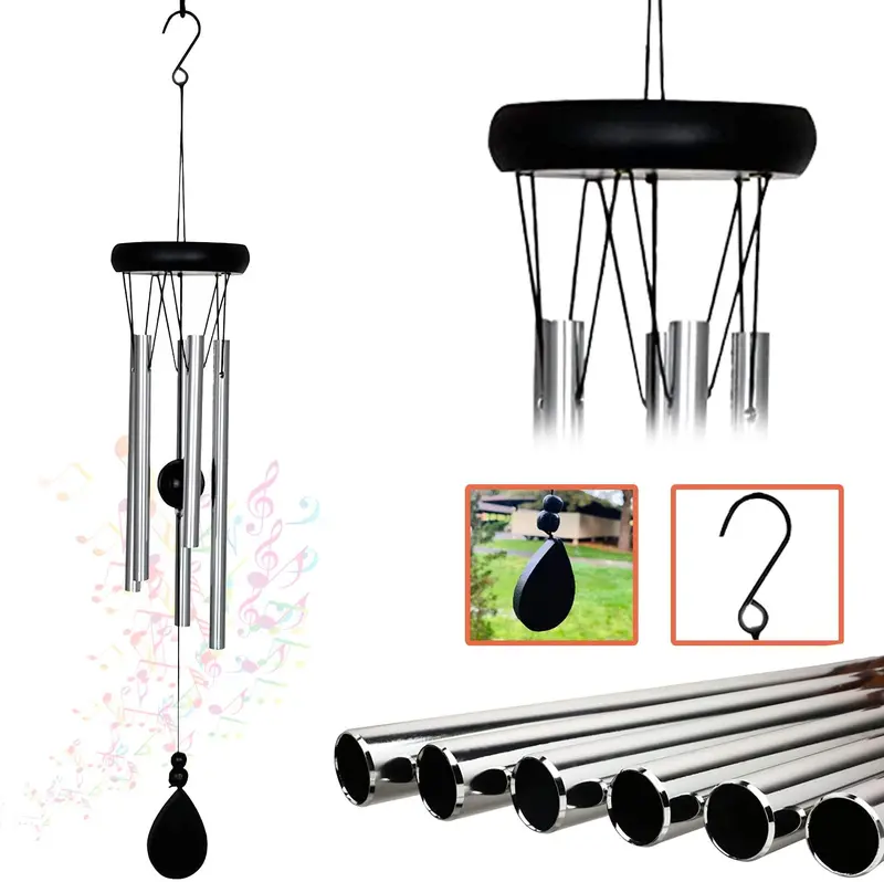 Ashman 20-Inch Silver Sympathy Wind Chime – 5 Copper-Vein Tubes, Tuned Melody for Indoor/Outdoor Spaces