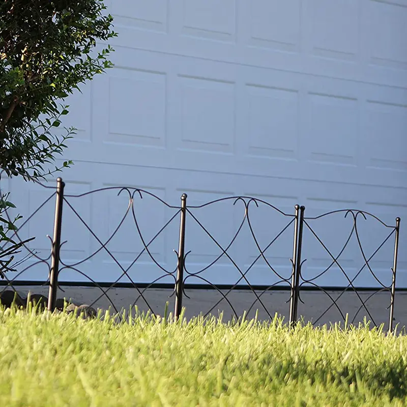 Ashman 24″ × 10ft Galvanized Landscape Fence – 5-Piece Foldable Wrought Iron Garden Border Edging