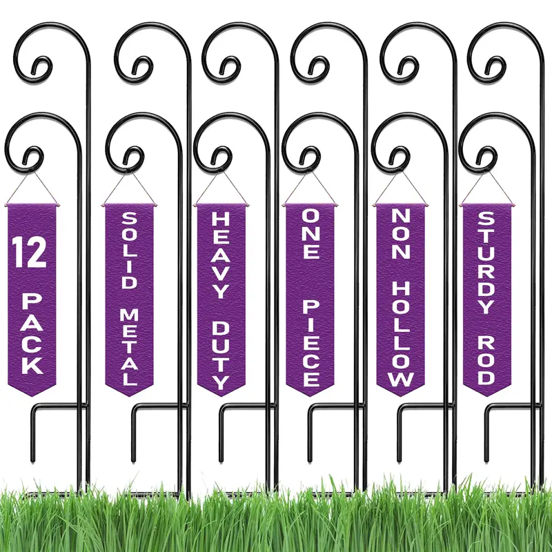 Ashman 35-Inch Shepherd’s Hooks – 12-Pack, 1/4-Inch Thick Metal for Feeders, Mason Jars & Events