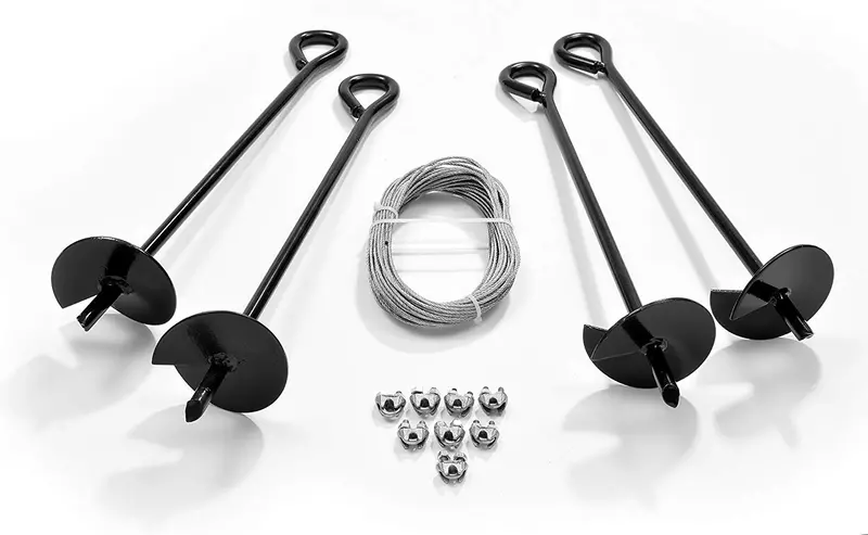 Ashman 4-Pack Heavy-Duty Ground Anchor System – Includes 50ft Galvanized Wire & Clamps