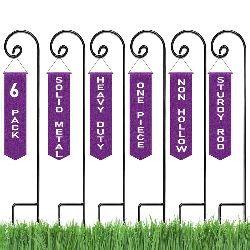 Ashman 6-Pack Black Shepherd’s Hooks – Versatile 1/4-Inch Thick Steel for Solar Lights, Feeders & Weddings