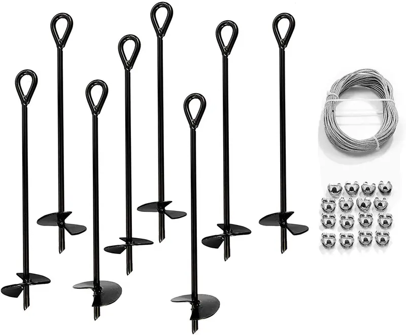 Ashman 8-Pack Ground Anchor Kit – Includes 100 Feet of Galvanized Wire and Clamps for Tents, Sheds & Swing Sets