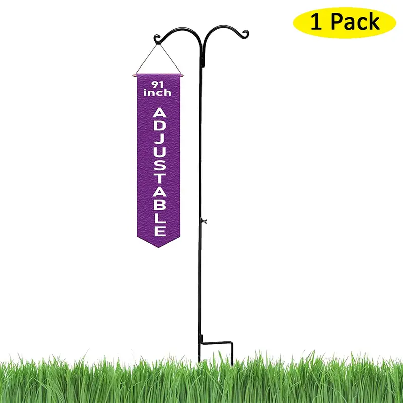 Ashman 91-Inch Adjustable Twin-Hook Shepherd Stake – 5/8″ Thick Rust-Resistant Steel Hanging Pole
