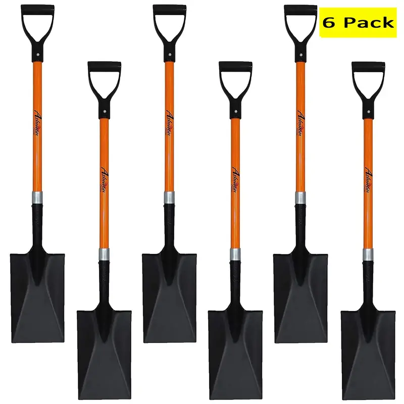 Ashman D-Handle Spade Shovel – 41-Inch Orange Multipurpose Digging Shovel with Reinforced Blade (6-Pack)