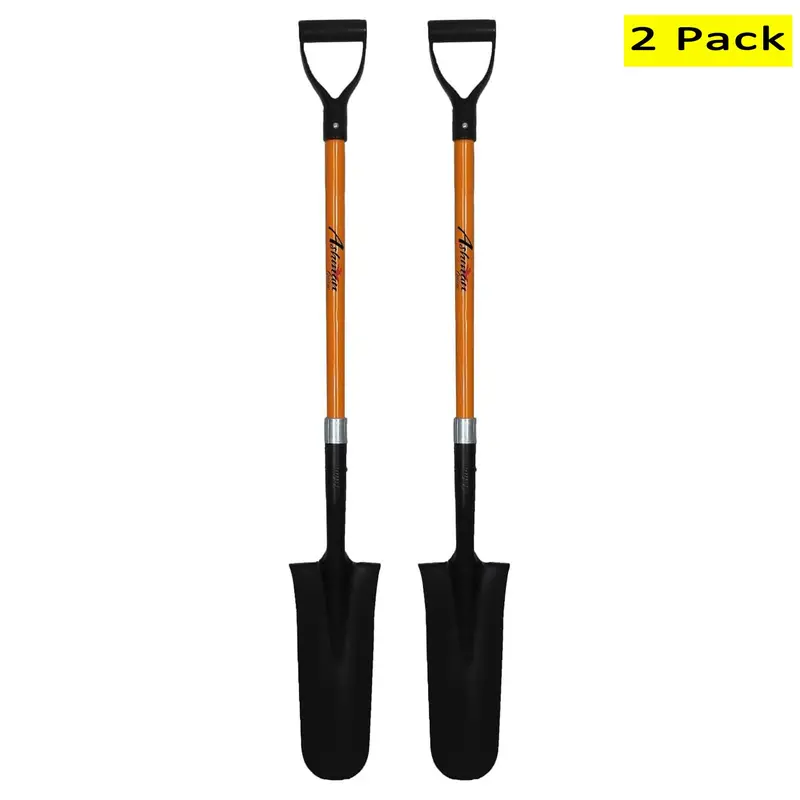 Ashman Drain Spade Shovel – 2-Pack, 48-Inch D-Handle Design with Thickened Steel Blade, Bright Orange Multipurpose Garden Tool
